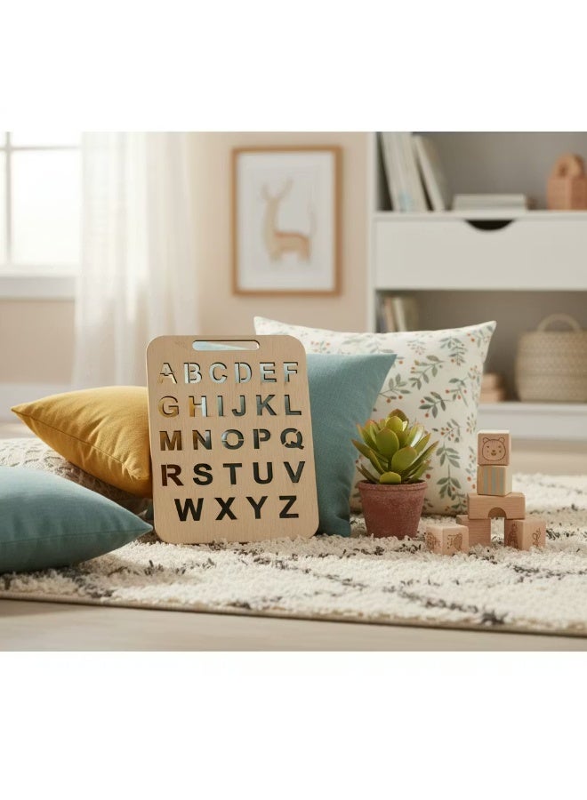 Clicko Educational Wooden English Alphabet Tracing Board - Montessori Writing Practice Stencil for Kids - Durable Wood Letter Recognition & Literacy Tool for Early Learning - Image 2